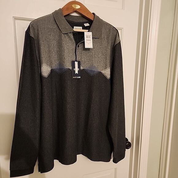 NWT Haggar 1/4 Button Pullover Grandpacore Sweater Dark Gray Cotton Blend XXL - Picture 1 of 6